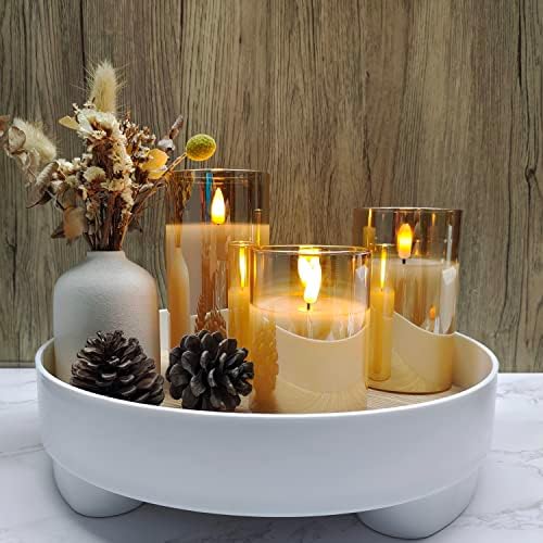 Glass Battery Operated LED Flameless Candles with Remote and Timer, Real Wax Candles Warm Color Flickering Light for Festival Wedding Home Party Decor(Pack of 3)-Gold - Görsel 3