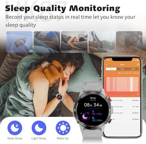 PLEVIO Military Smart Watches for Men Women Answer/Dial Calls, 1.43" Fitness Tracker Watch Heart Rate Sleep Monitor, 100+Sports Waterproof Tactical Military Smartwatch for iPhone Android Phones, Grey - Görsel 5