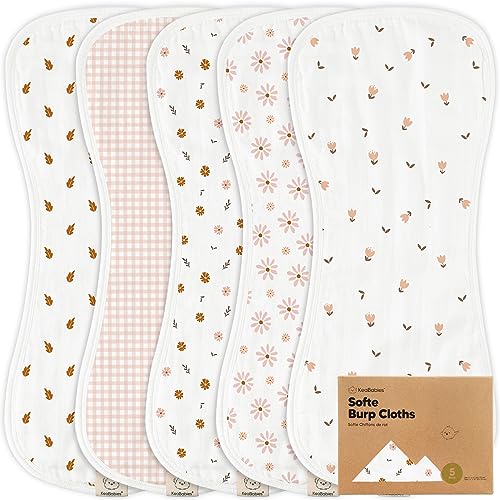 5-Pack Muslin Burp Cloths for Baby Boys and Girls - Organic Baby Burp Cloth, Bamboo Viscose Cotton Baby Washcloths, Burp Rags, Large Neutral Burp Clothes for Newborn (Petals) - Görsel 1