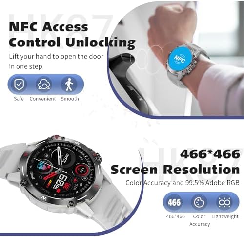 PLEVIO Military Smart Watches for Men Women Answer/Dial Calls, 1.43" Fitness Tracker Watch Heart Rate Sleep Monitor, 100+Sports Waterproof Tactical Military Smartwatch for iPhone Android Phones, Grey - Görsel 3