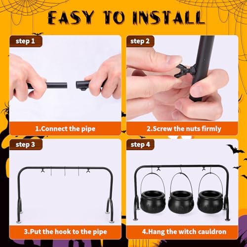 Halloween Decorations Indoor,Halloween Decor- Set of 3 Halloween Witches Cauldron Candy Serving Bowls on Rack,Black Plastic Cauldron with Skeletons for Indoor Outdoor Home Kitchen Decoration - Görsel 3