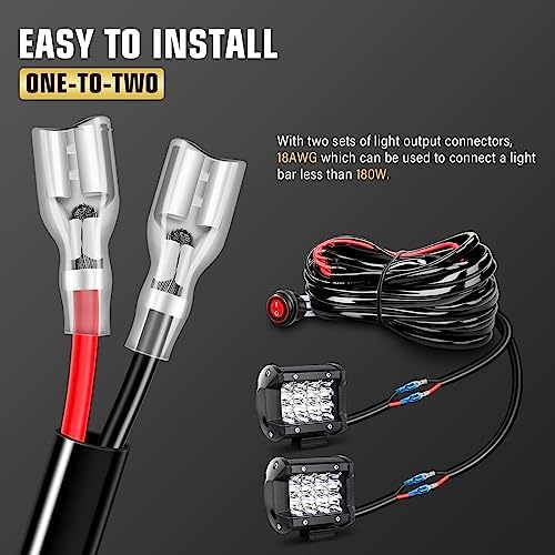 RIGIDON Kablo demeti kablo seti röle adaptörü, araç farı, çalışma ışığı, gündüz farı, ışık şeritleri DC 12 V/40 A, ON/OFF şalter kiti (2 lamba maks. 300 W) - Görsel 6