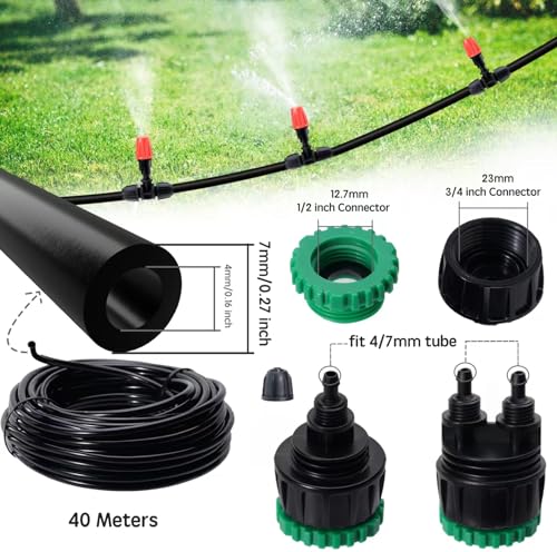 iBamso 40 m bahçe sulama hortumu, damla sulama hattı, 4/7 mm PVC mikro damlama sistemi, bağlantı borusu, su sistemi hortumu, çimler, bahçeler, tarımsal sulama için - Görsel 2