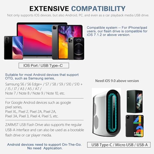 Flash Drive for iPhone 256GB, 4 in 1 USB Type C Memory Stick, Photo Stick External Storage Thumb Drive for iPhone iPad Android Computer, Sky Blue - Görsel 6