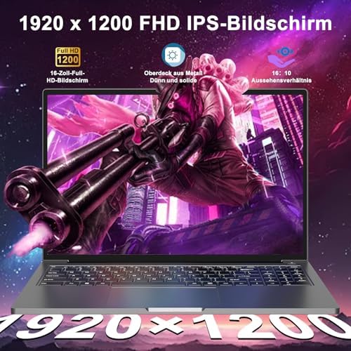 Laptop 16 inç 16 GB RAM 512 GB SSD 1 TB genişletmeli, Laptop Win 11 Core i3-1000NG4 (3,2 GHz'e kadar), 1920 x 1200 〗WiFi, 2,5, BT4.2 kablosuz fare ve Almanca klavye gövdesi – Gri - Görsel 2
