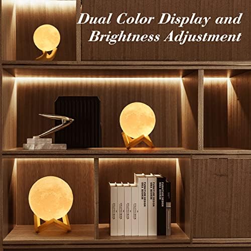 Mydethun 3D Moon Lamp with 5.9 Inch Wooden Base - Mothers Day Gift, LED Night Light, Mood Lighting with Touch Control Brightness for Home Décor, Bedroom, Women Kids Moonlight - White & Yellow - Görsel 4
