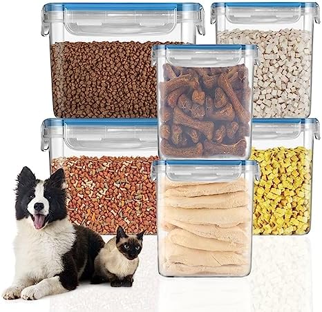 kathson 6 Pcs Dog Food Storage Container Airtight Pet Food Storage Containers Plastic Dog Treat Container Stackable Cat Dry Food Bin Kitchen Container Blue - Görsel 1