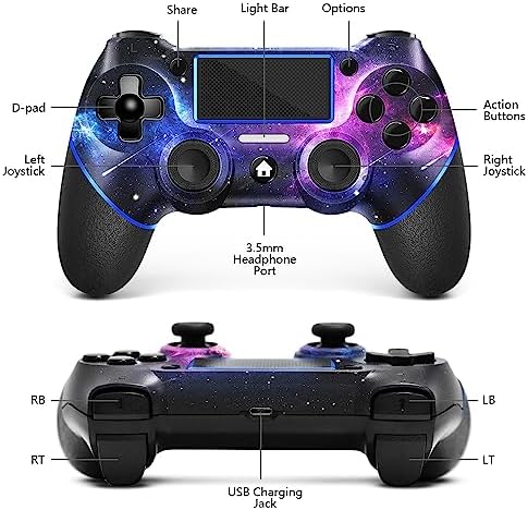 Wireless Controller for PS4 • with 2 Thumb Grips • 3.5mm Audio and Turbo Function • Purple Galaxy Custom Design V2 Gamepad Joystick • for PS4 • Compatible with PS4, Slim, Pro and Windows PC - Görsel 6