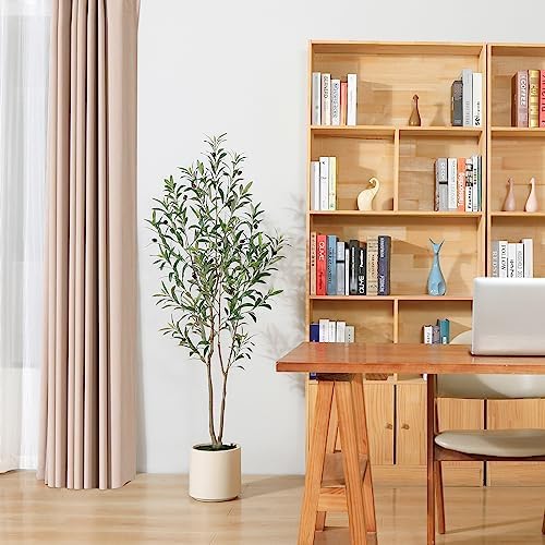 Artificial Olive Trees, 5 ft Tall Fake Olive Trees for Indoor, Faux Olive Silk Tree, Large Olive Plants with White Planter for Home Decor and Housewarming Gift, 1 Pack - Görsel 2