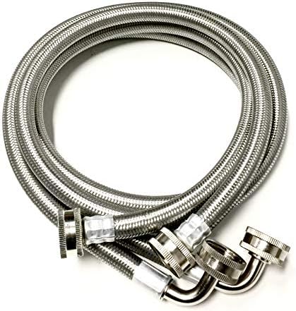 2-Pack Premium Stainless Steel Washing Machine Hoses - 4 FT No-Lead Burst Proof Inlet Supply Lines - 90 Degree Elbow Connection - 10 Year Warranty - Görsel 1
