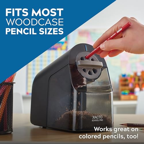 X-ACTO Pencil Sharpener, SchoolPro Electric Pencil Sharpener, Heavy Duty Electric Pencil Sharpener for School, Classroom and Teacher Supplies, Perfect Addition to Homeschooling Supplies, Black - Görsel 6
