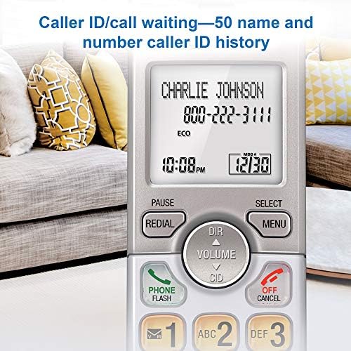 AT&T EL51303 3 Handset DECT 6.0 Cordless Home Phone Full-Duplex Handset Speakerphone,Backlit Display, Lighted Keypad,Caller ID/Call Waiting,Phonebook, Eco Mode,Voicemail Key,Quiet Mode,Intercom,Silver - Görsel 5