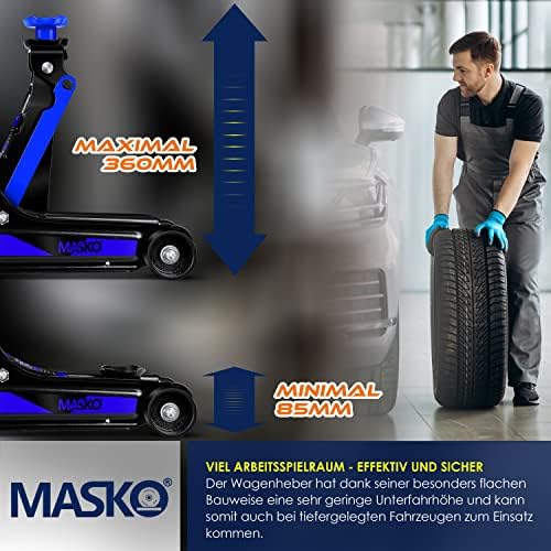 MASKO® Hidrolik kriko, 2,5 ton, düz kaldırma yüksekliği 85 – 360 mm, çanta dahil + 2 x kauçuk altlık + eldiven, motorlu araç krikosu, hidrolik 360° tekerlekler, kriko, emniyet standı - Görsel 3