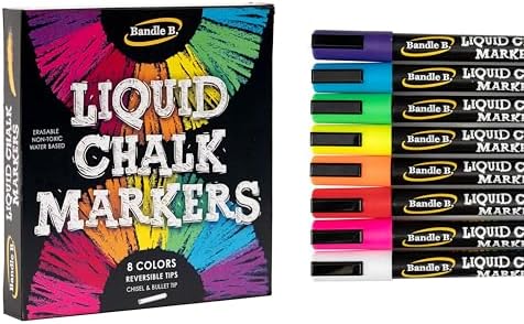 Chalk Markers - 8 Vibrant, Erasable, Non-Toxic, Water-Based, Reversible Tips, For Kids & Adults for Glass or Chalkboard Markers for Businesses, Restaurants, Liquid Chalk Markers (Vibrant 6mm) - Görsel 1