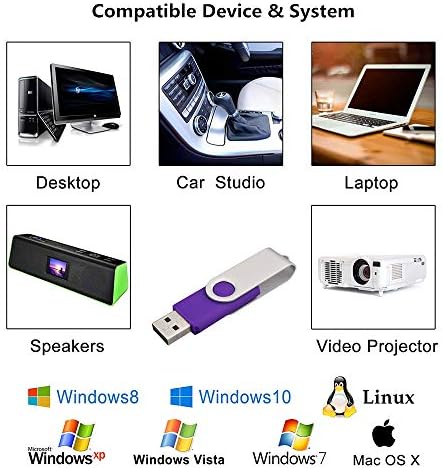 Aiibe 5 Pack 64GB USB Flash Drive 64 GB Flash Drives Thumb Drive Swivel USB Stick USB 2.0 Pen Drive (64G, 5 Mixed Colors Black Red Yellow White Purple) - Görsel 6