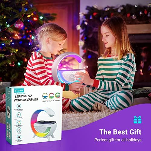 OTeedo LED Wireless Charging Atmosphere Lamp for Bedroom Bluetooth Speaker Night Light for Living Room G Type Ambient Lighting Bedside Table Lamps with 15W Wireless Charger Speaker Christmas Gift - Görsel 6