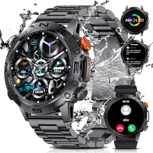 ESFOE 1.43'' AMOLED Military Smart Watches for Men, 5ATM Waterproof/460mAh/126 Sports Modes Fitness Tracker Heart Rate Blood Pressure SpO2 Monitor Tactical Smart Watches Android iOS - Görsel 1