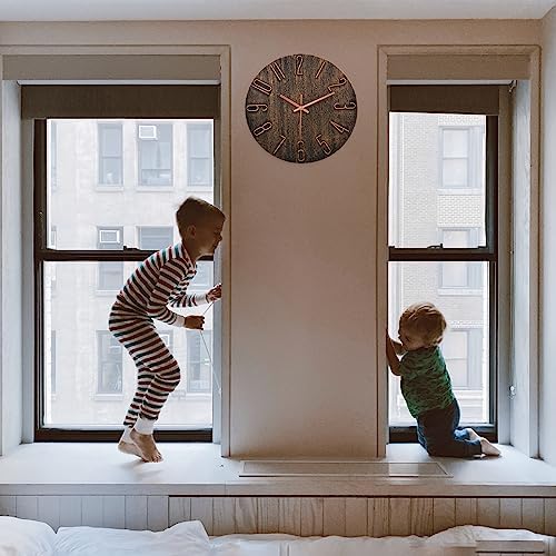 12 Inch Wall Clock Silent Non Ticking, Preciser Modern Style Decor Clock for Home, Office, School, Kitchen, Bedroom, Living Room (Brown) - Görsel 6