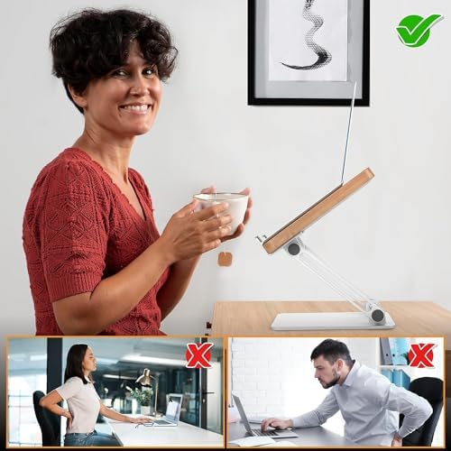 Aluminium Laptop Stand • Premium Wood Ergonomic Adjustable Notebook Stand • Portable Riser Holder Computer Stand • for MacBook Air, Pro, Dell, HP 9-15.6" Laptops - Görsel 6