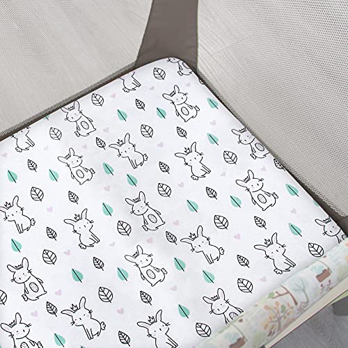 Pack and Play Sheets, 2 Pack Mini Crib Sheets, Stretchy Playard Fitted Sheet, Compatible with Graco Pack n Play, Soft and Breathable Material, Stars & Bunny - Görsel 3