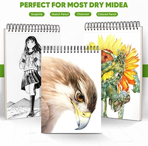 Soucolor 9" x 12" Sketch Book, 1-Pack 100 Sheets Spiral Bound Art Sketchbook, (68lb/100gsm) Acid Free Artist Drawing Book Paper Painting Sketching Pad for Kids Students Adults Beginners - Görsel 3