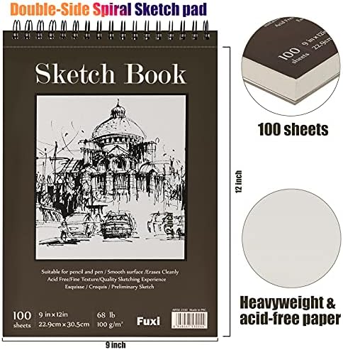 9 x 12 inches Sketch Book, Top Spiral Bound Sketch Pad, 1 Pack 100-Sheets (68lb/100gsm), Acid Free Art Sketchbook Artistic Drawing Painting Writing Paper for Kids Adults Beginners Artists - Görsel 2