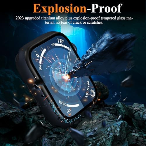 EWUONU [2 Pack Tempered Glass Screen Protector for Apple Watch Series 9 Series 8/7 45mm, Metal Frame Full Coverage Waterproof Bubble-Free Anti-Scratch HD Clear Film for iWatch 9/8/7 45mm,Black - Görsel 4