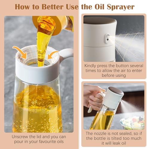 Oil Sprayer for Cooking, Food Grade Glass Oil Dispenser for Kitchen, 8.5oz/250ml Lightness Olive Oil Dispenser Bottle, Oil Mister Spray Bottle for Cooking, Air Fryer, Salad, Frying, Barbecue - Görsel 4