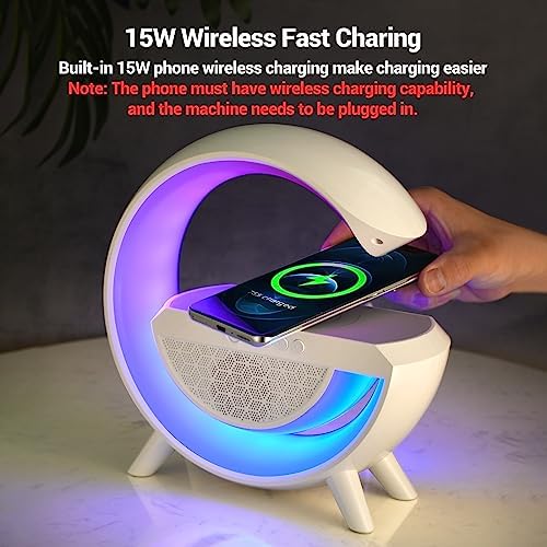 OTeedo LED Wireless Charging Atmosphere Lamp for Bedroom Bluetooth Speaker Night Light for Living Room G Type Ambient Lighting Bedside Table Lamps with 15W Wireless Charger Speaker Christmas Gift - Görsel 4