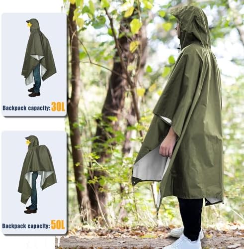 Anyoo Waterproof Rain Poncho Lightweight Reusable Hiking Hooded Coat Jacket for Outdoor Activities - Görsel 5
