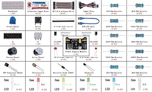 BOJACK 37 Values 480 Pcs Electronics Component Fun Kit with Power Supply Module, Jumper Wire,Precision Potentiometer,830 tie-Points Breadboard Compatible with STM32,Raspberry Pi,Arduino - Görsel 3