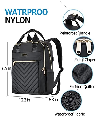 Black Backpack for Women, School Backpack for Teen Girls, 15.6 Inch Quilted Backpack Purse with USB Port, Work Business Teacher Student Computer Bag, College Bookbags Casual Daypacks, Black - Görsel 5