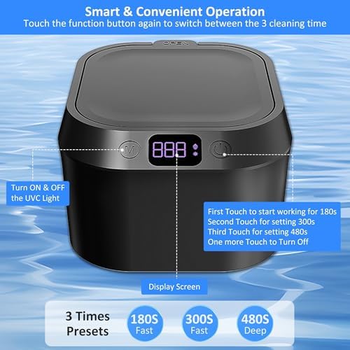 Ultrasonic Retainer Cleaner Dental Cleanser, 46KHz Ultrasonic Denture Cleaner Machine with U·Violet Light, 3 Timer Mode Portable Ultrasonic Cleaner for Mouth Guard Aligner Jewelry Ring - Görsel 6