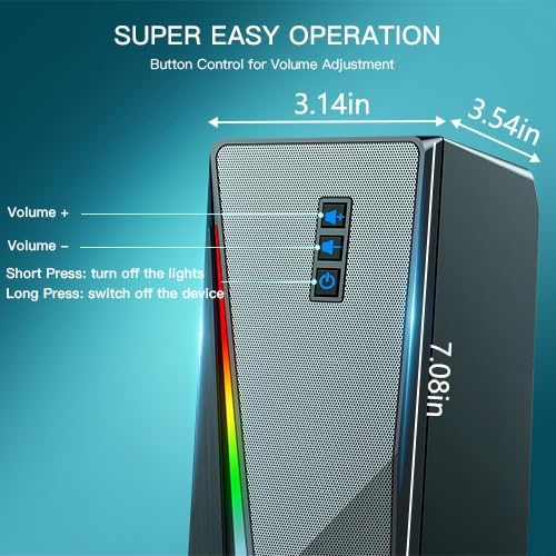 Computer Speakers, Desktop Speakers with 6 Colorful RGB Lights, Volume Control PC Speakers, USB Powered Gaming Speakers with 3.5mm Aux Cable for PC Monitor Laptop Tablet Phone - Görsel 5
