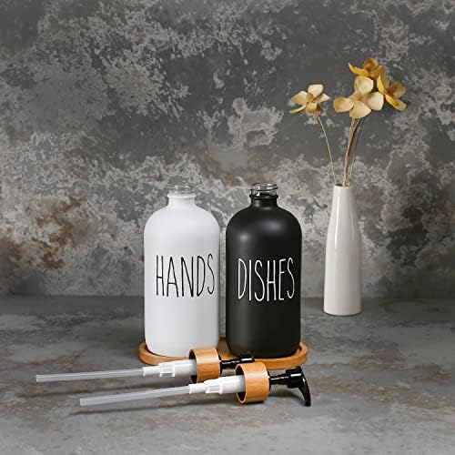 MOMEEMO Glass Soap Dispenser Set, Contains Hand Soap and Dish Soap Dispenser.Suitable for Kitchen Decor. (Black & White) - Görsel 4