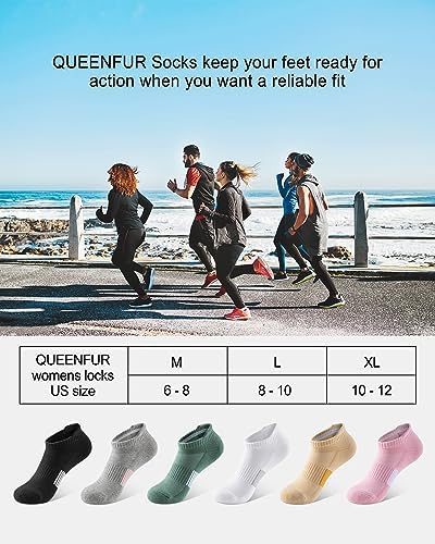 QUEENFUR Ankle Socks For Women Running No Show Athletic Socks Compression Hiking Socks 6 Pairs - Görsel 6