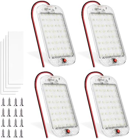 MERTTURM 48 LED iç aydınlatma, süper parlak 800 lm, 12 V LED araç iç aydınlatması, şalterli, 6000 K beyaz ışık, karavan, kamyon, karavan, tekne için (4 adet) - Görsel 1