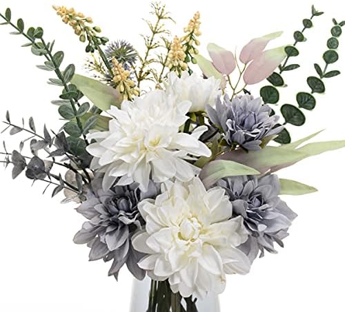 Fake Flowers Artificial Blue Flowers with Vase, Table Centerpieces for Dining Room, Silk Flower Arrangements for Home, Living Room Bathroom Plant Decor, Centerpiece Table Decorations - Görsel 3