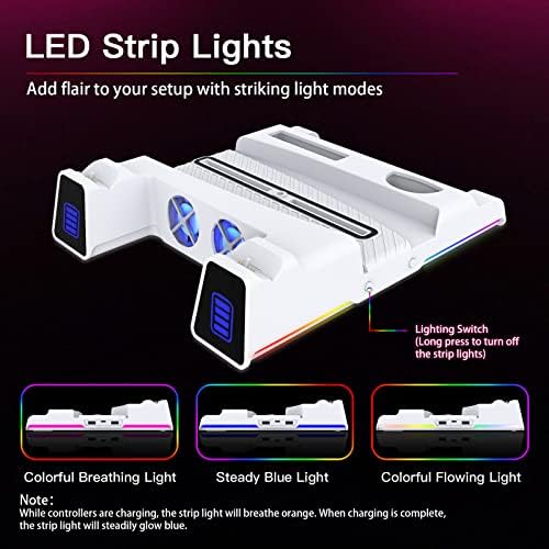 NexiGo PS5 Slient Cooling Stand with RGB LED Light • Dual Charging Station Compatible with DualSense Edge Controller • Hard Drive Slot • Headset and Remote Holders • 10 Game Slots • White - Görsel 2