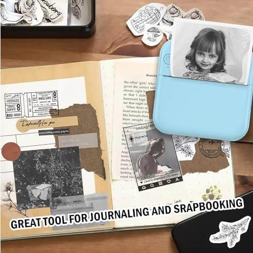 Pocket Printer for iPhone/Android, Wireless Mini Sticker Printer with 10 Rolls Thermal Paper, Blue-Tooth Thermal Mini Printer Portable for Notes Journal Memo Photo Study, Blue - Görsel 2