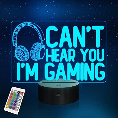 YuanDian Can't Hear You I'm Gaming Night Light, Headset Graphic Video Games Gamer Gift Funny 3D Illusion Lamp 16 Colors Changing Touch & Remote Control for Men Gamers Teenagers and Kids - Görsel 1