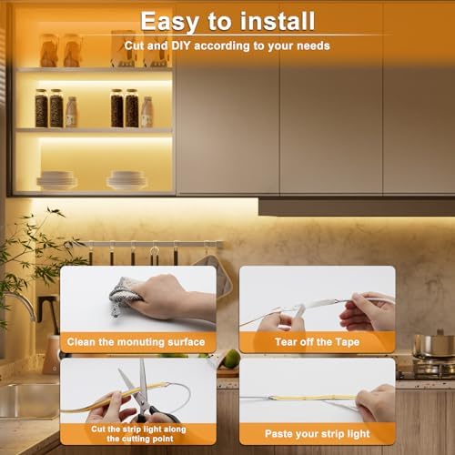 PAUTIX COB LED Strip Light 2700K,16.4ft Dimmable 2520LEDs DC24V Warm White LED Strip Lights,High Lumen Tape Lights Kit with RF Remote Timer Function and 48W Power Supply for Home, Kitchen DIY Lighting - Görsel 7