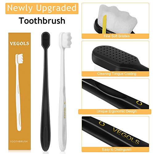 Adult Extra Soft Toothbrush with 20000 Soft Bristles, (Pack of 6) Micro Nano Manual Toothbrushes for Protect Sensitive Gums, Black/White - Görsel 3