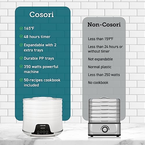 COSORI Food Dehydrator Machine for Jerky, 5 BPA-Free Trays Dryer with 48H Timer and 165°F Temperature Control, for Fruit, Herbs, Meat, Veggies and Dog Treats, Recipe Book, deshidratador de alimentos - Görsel 7