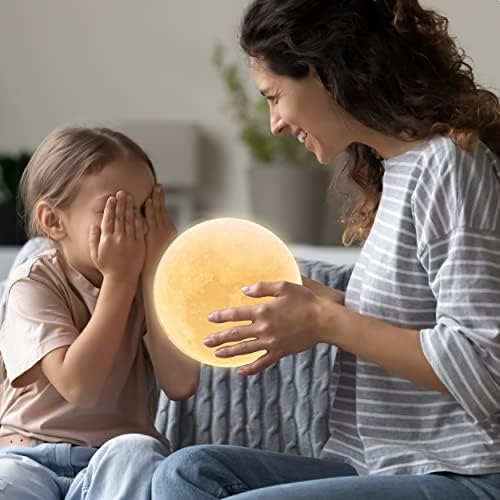 Mydethun 3D Moon Lamp with 5.9 Inch Wooden Base - Mothers Day Gift, LED Night Light, Mood Lighting with Touch Control Brightness for Home Décor, Bedroom, Women Kids Moonlight - White & Yellow - Görsel 5