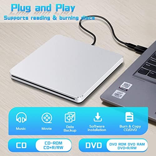 NOLYTH Harici CD sürücü, dizüstü bilgisayar için, DVD sürücü, harici optik sürücü, harici optik sürücü, taşınabilir USB CD sürücü, harici yazıcı, harici sürücü, bilgisayar, Apple Windows masaüstü için - Görsel 4