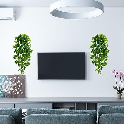 BLEUM CADE Fake Hanging Plants, 2pcs Artificial Hanging Plant, Faux Pothos Vines Hanging Plant Greenery for Wall Home Living Room Indoor Outdoor Decor (No Baskets) - Görsel 4