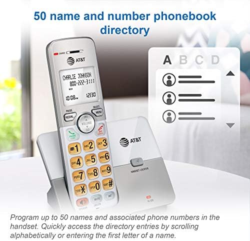 AT&T EL51303 3 Handset DECT 6.0 Cordless Home Phone Full-Duplex Handset Speakerphone,Backlit Display, Lighted Keypad,Caller ID/Call Waiting,Phonebook, Eco Mode,Voicemail Key,Quiet Mode,Intercom,Silver - Görsel 2