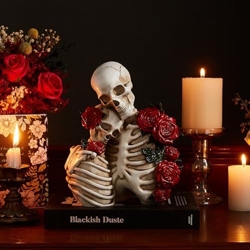 FJS Skull Couple Statue Home Decor, Halloween Decoratons Couple Skeleton Decor, Gothic Resin Skull Sculpture Home Living Room Decoration, Scary Halloween Decorations Indoor - Görsel 6