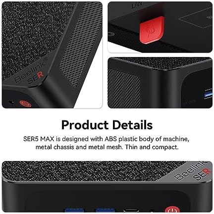 Beelink Mini PC SER5 MAX, AMD Ryzen 7 5800H(8C/16T,up to 4.4 GHz),Mini Computer 16GB DDR4 RAM 500GB M.2 SSD Graphics 8 core 2000 MHz Wifi6/BT5.2/HDMI+DP+Type-C,Support Three-Screen Display - Görsel 7
